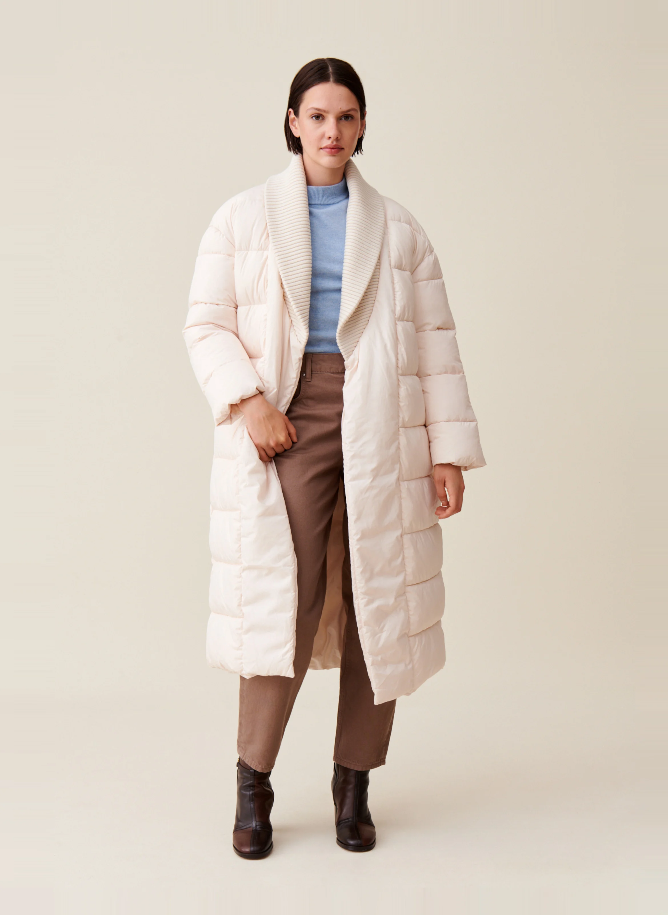 Doudoune longue col châle | Beige