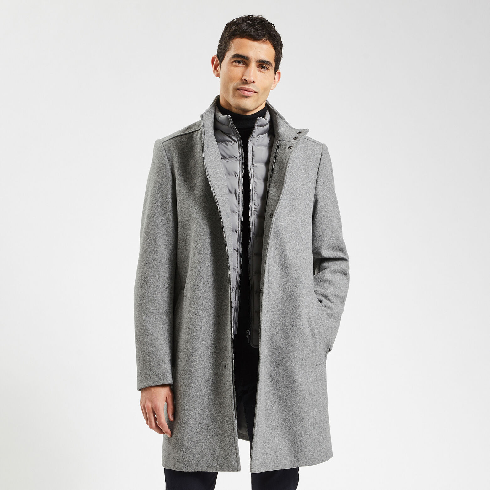Manteau en laine col montant Gris moyen