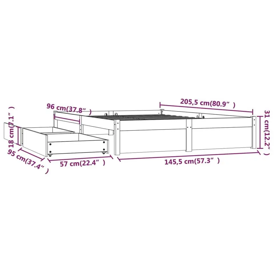 vidaXL - Bed frame met lades - Wit - Massief grenenhout - 140x200 cm