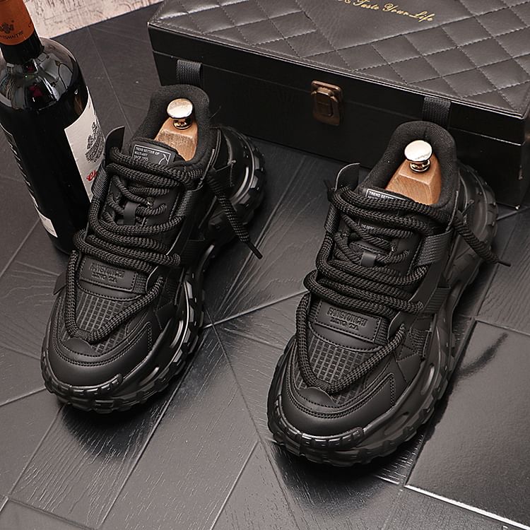 Mr Ozera - Platform Plain Lace-Up Sneakers