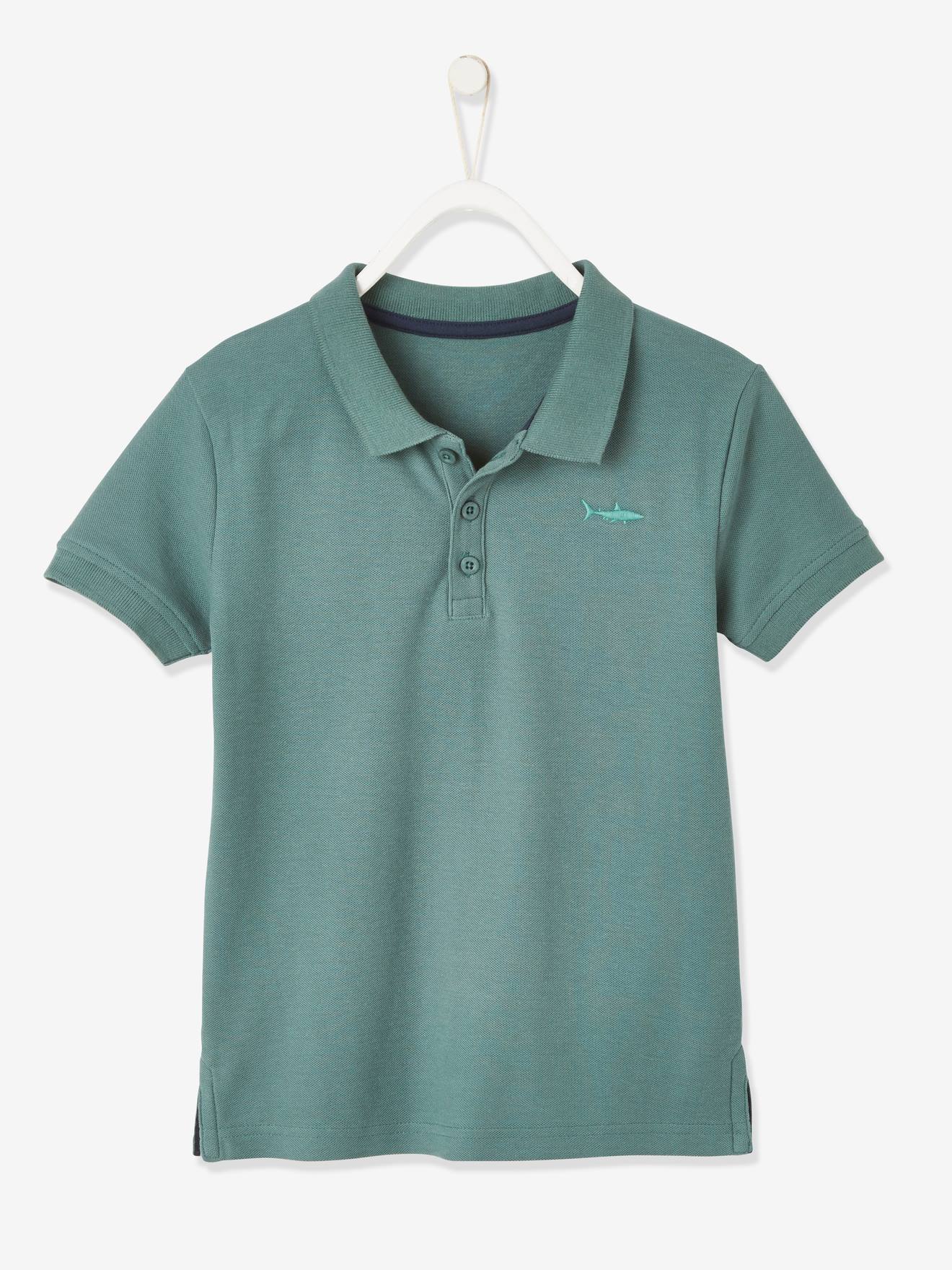 Camisa polo de manga curta com bordado no peito, para meninos, amarelo pastel