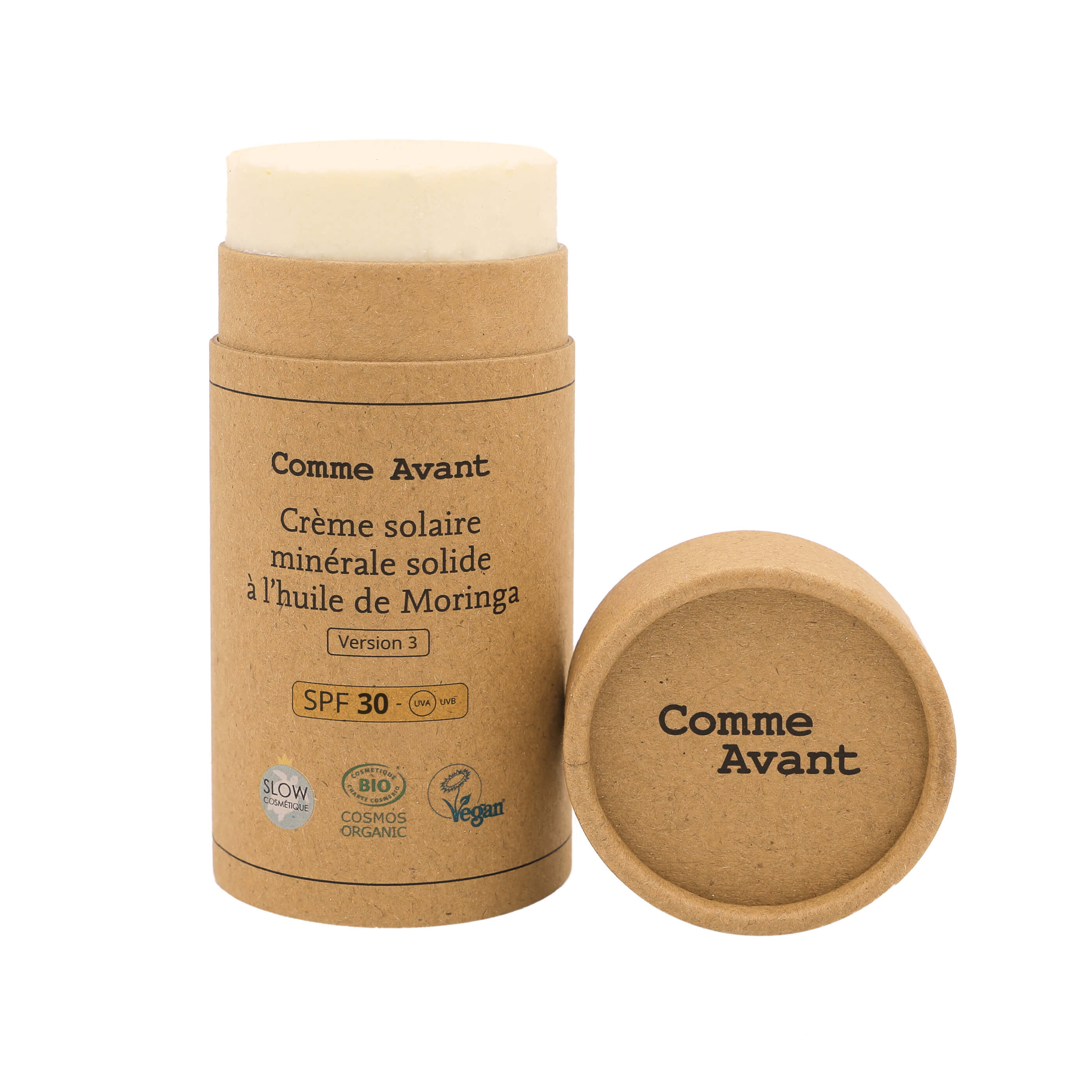 Crème solaire SPF30 minérale solide à l'huile de moringa - Version 3 - 1 crème solaire - 80g / Brut sans parfum