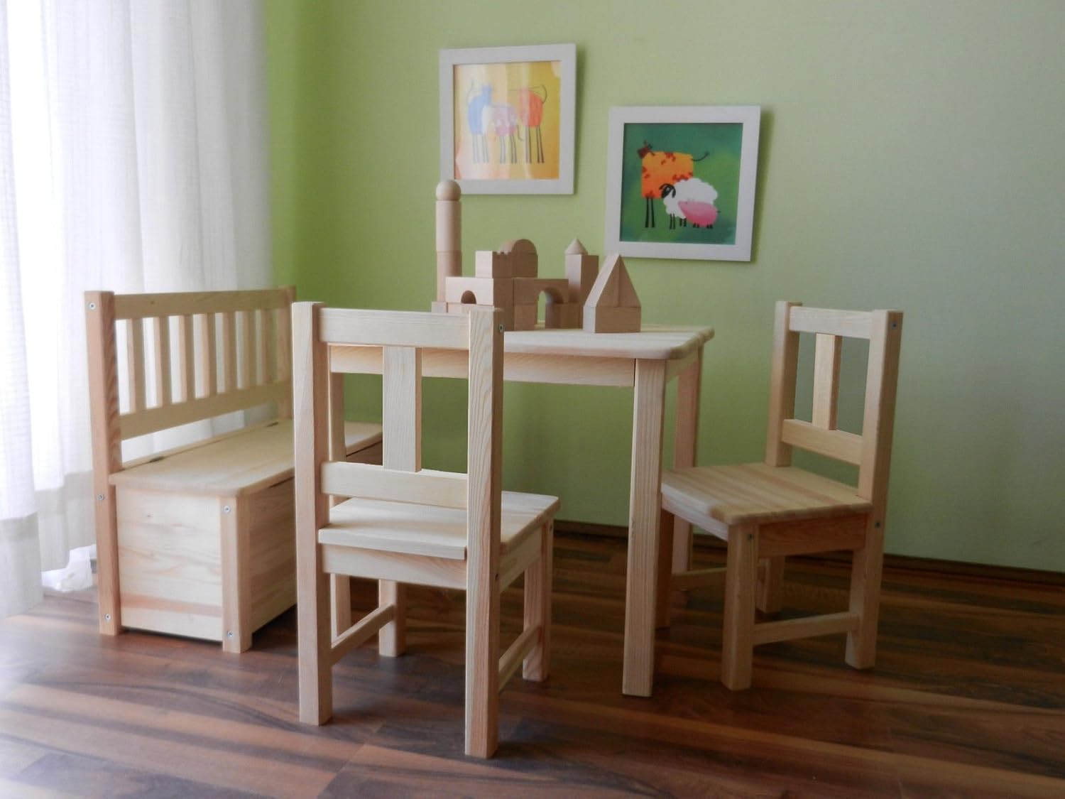 Bambini Kindersitzgruppe mit Bank aus unbehandeltem Massivholz