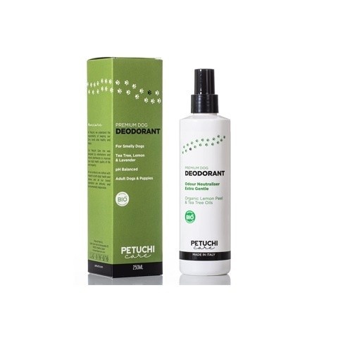 Desodorante natural PETUCHI com aroma de limão para cães.