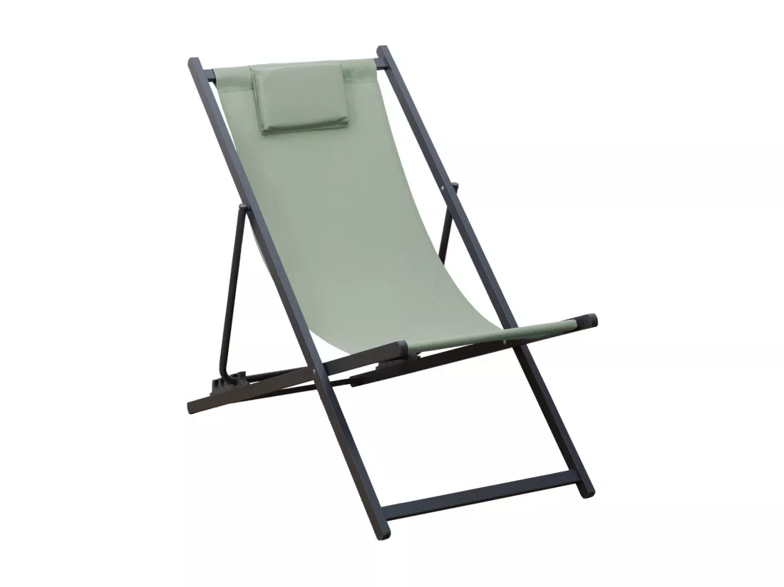 Chaise Longue Pliable Rebecca Mobili Lokta 93x58x92 Polyester Aluminium Vert Gris Foncé