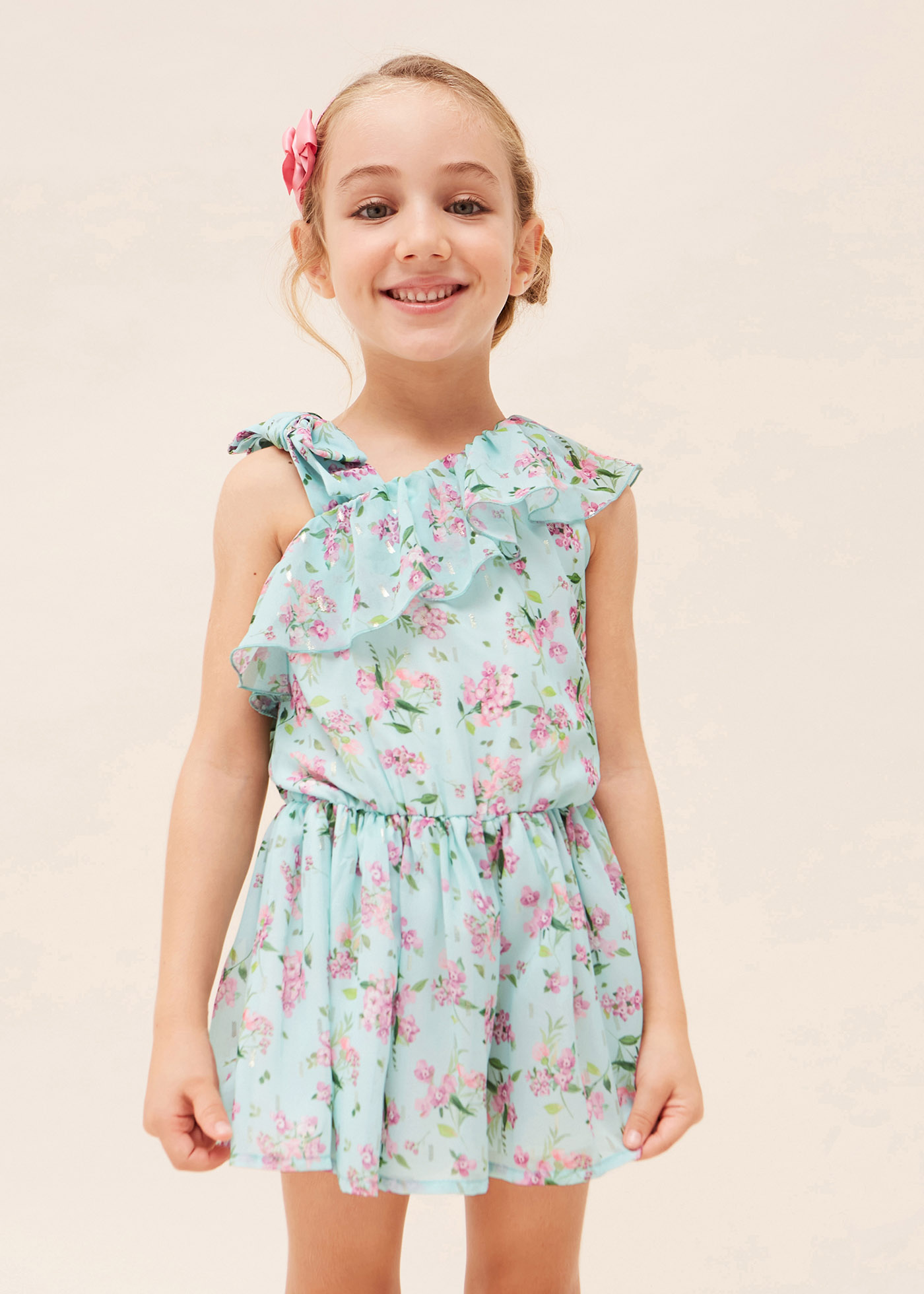 Macacão curto de chiffon estampado para meninas
