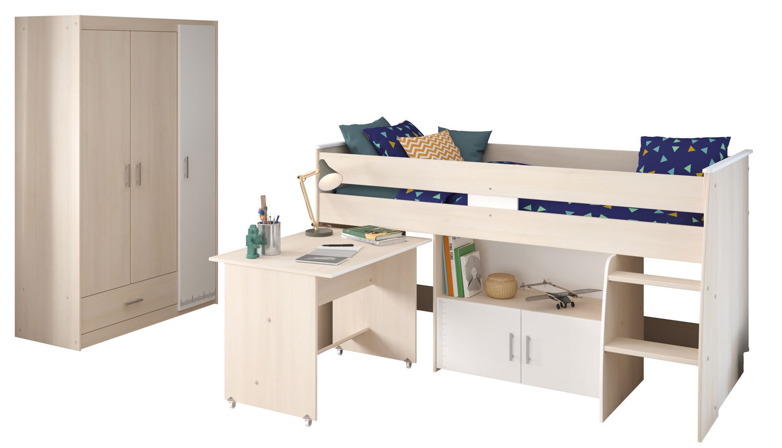 Parisot Multifunktionsbett mit Kleiderschrank Charly 6 weiß / braun