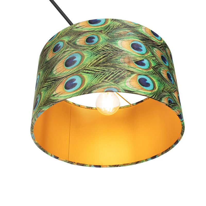 Hanglamp zwart met velours kap pauw met goud 35 cm - Blitz