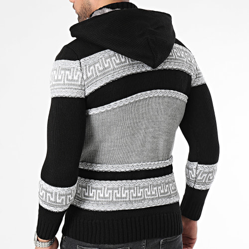 Gilet Capuche Noir Gris Blanc