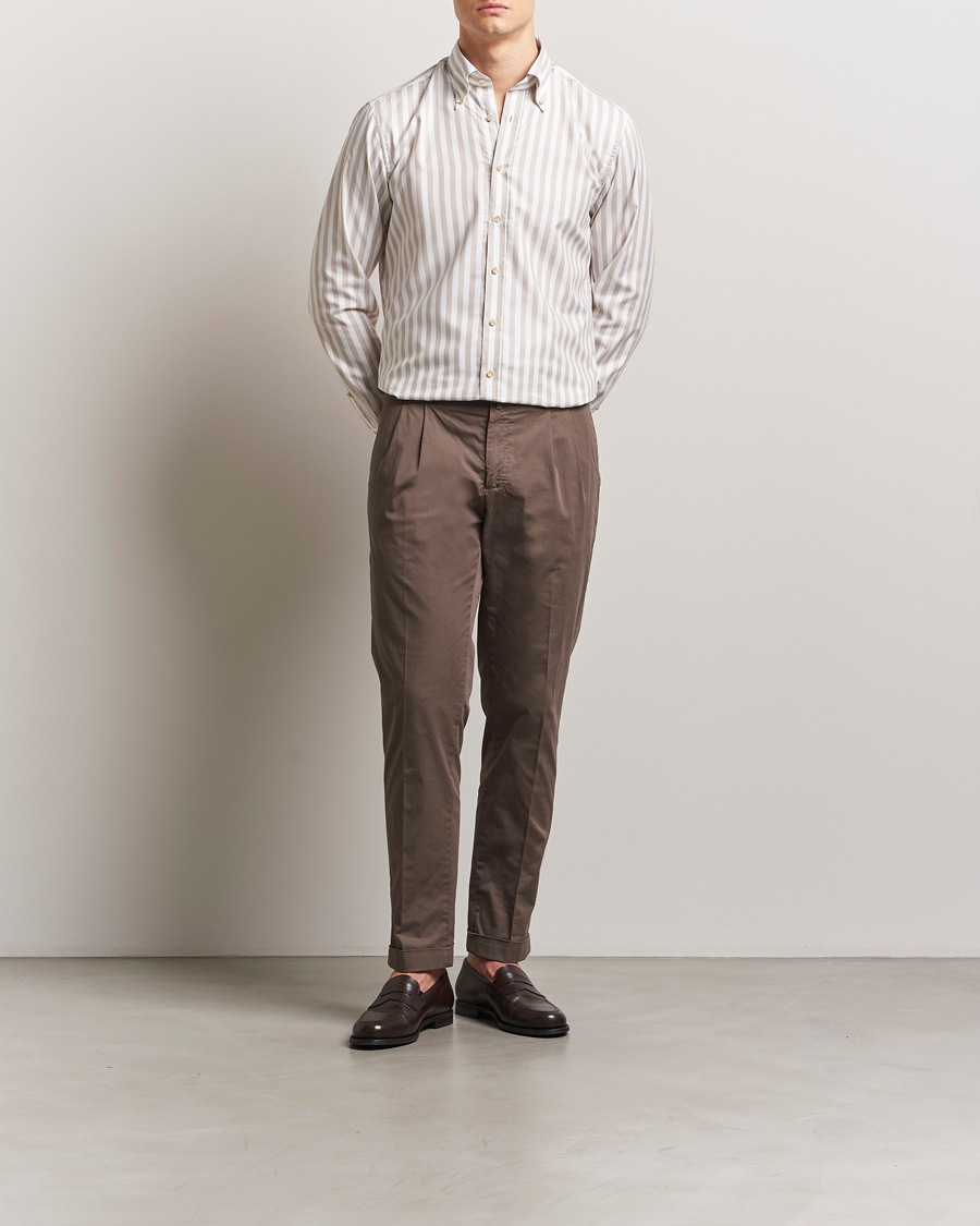 Stenströms Fitted Body Wide Stripe Oxford Shirt Beige