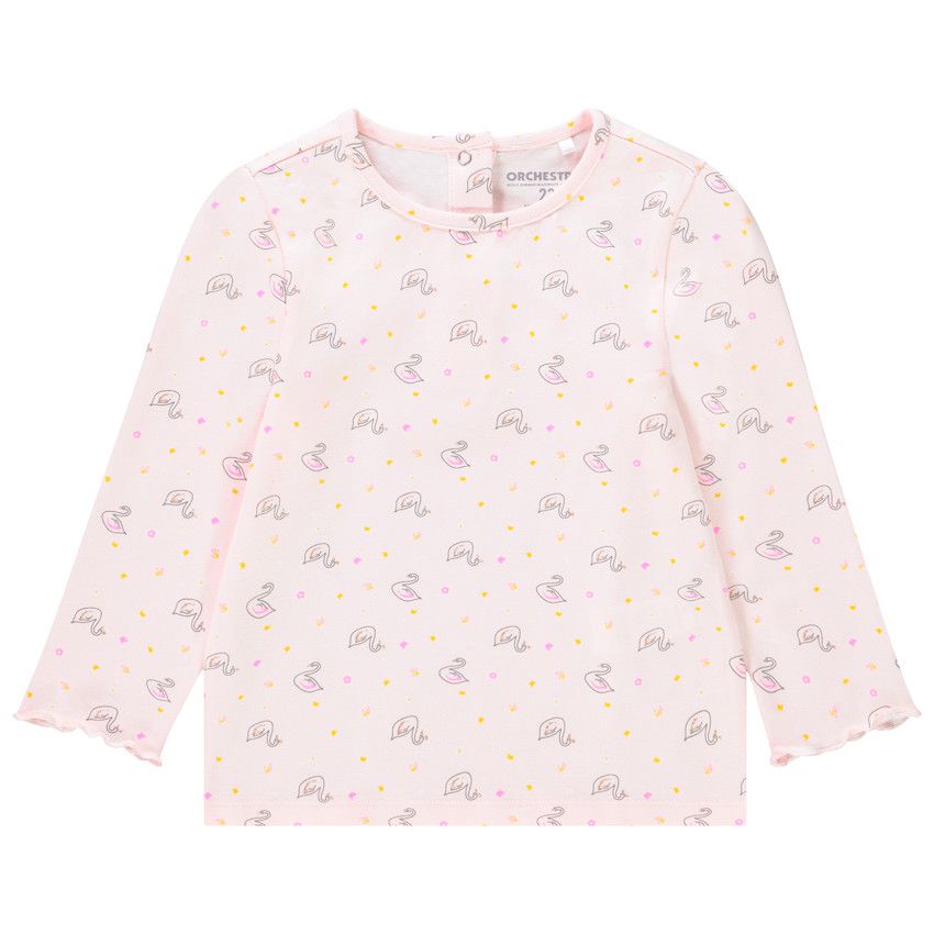 T-shirt manches longues rose imprimé cygnes pour bébé fille - Rose