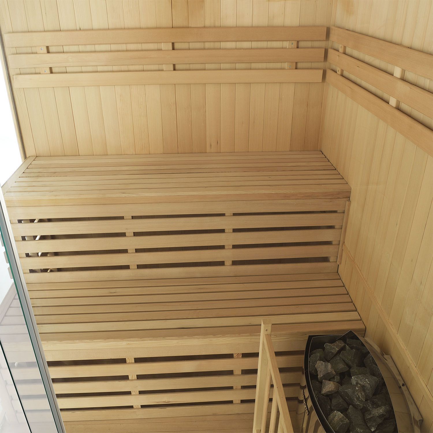 Artsauna Saunakabine Espoo150 Premium mit Harvia Ofen – 3 Personen – Hemlock Holz & Glasfront