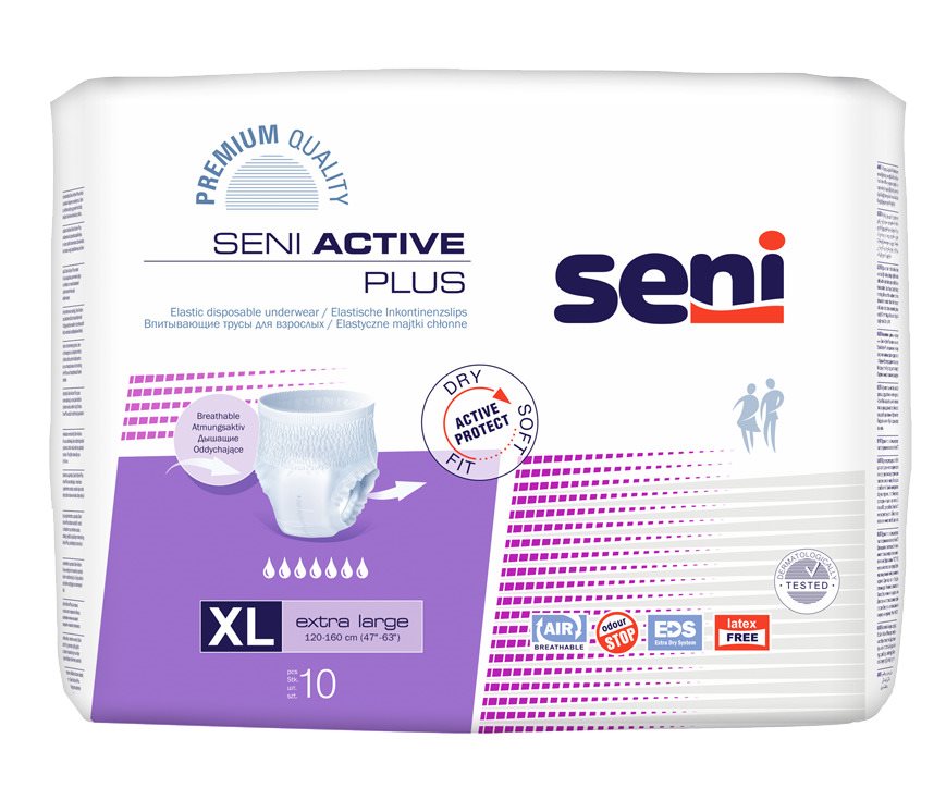 Seni Active Plus Pants Einweghosen XL atmungsaktiv Hüftumfang 120-160cm 7 Tropfen 10 Stk