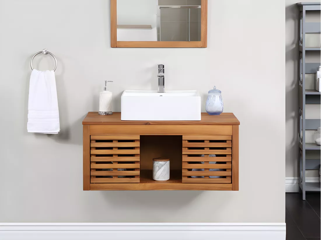 Meuble sous vasque suspendu en bois d'acacia - 90 cm - PENEBEL