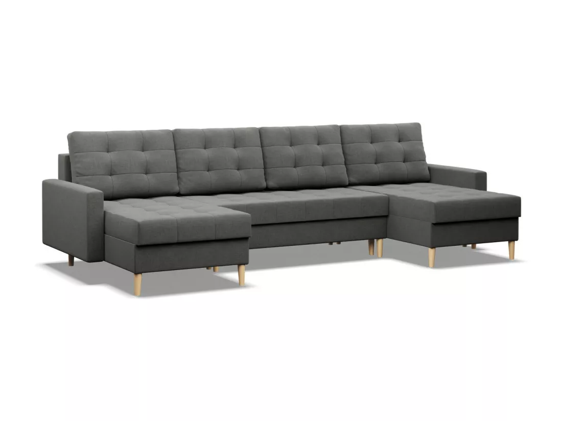 Canapé d'angle en U avec fonction sommeil, 2 méridiennes, Gris foncé