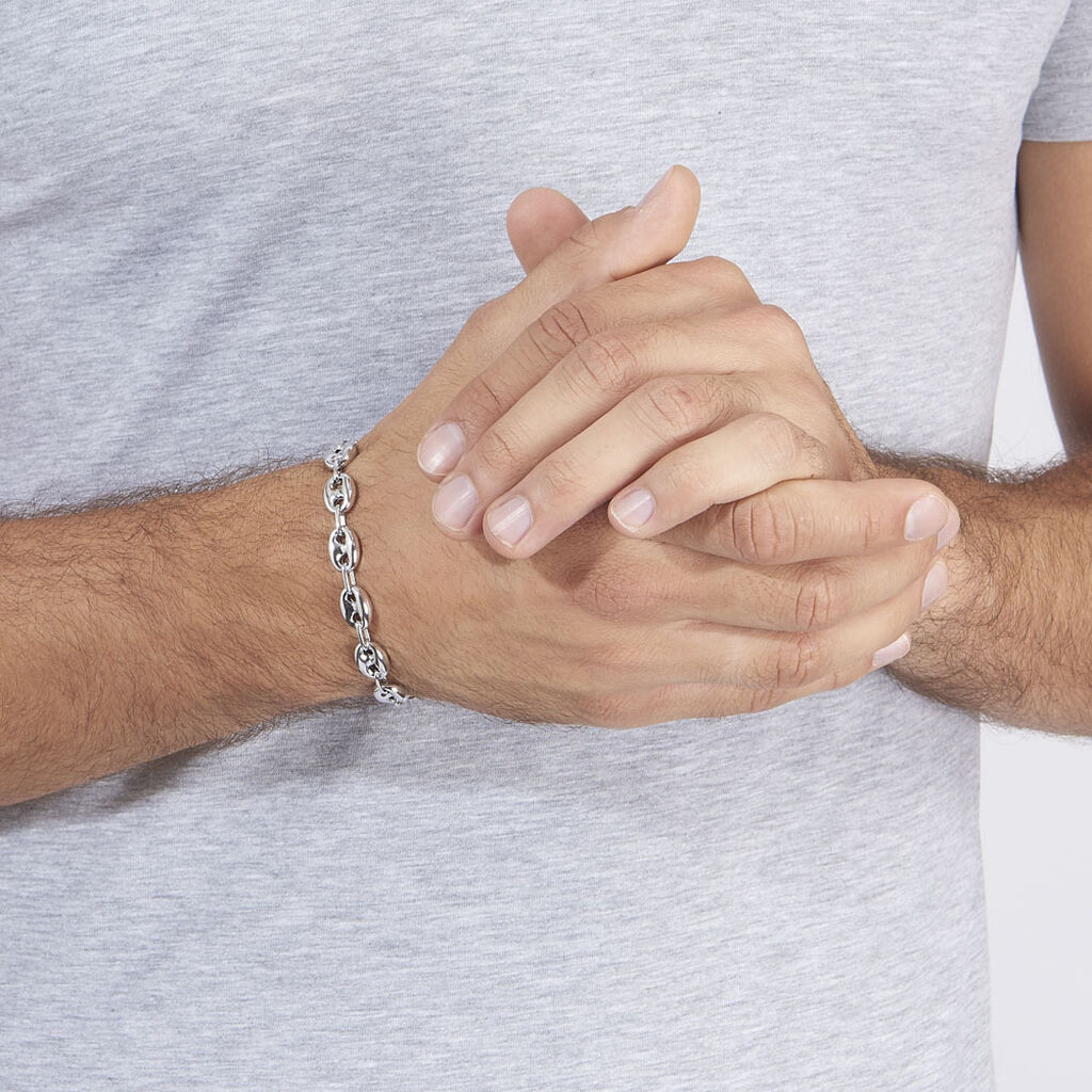 Bracelet Carrus Maille Grain De Cafe Argent Blanc