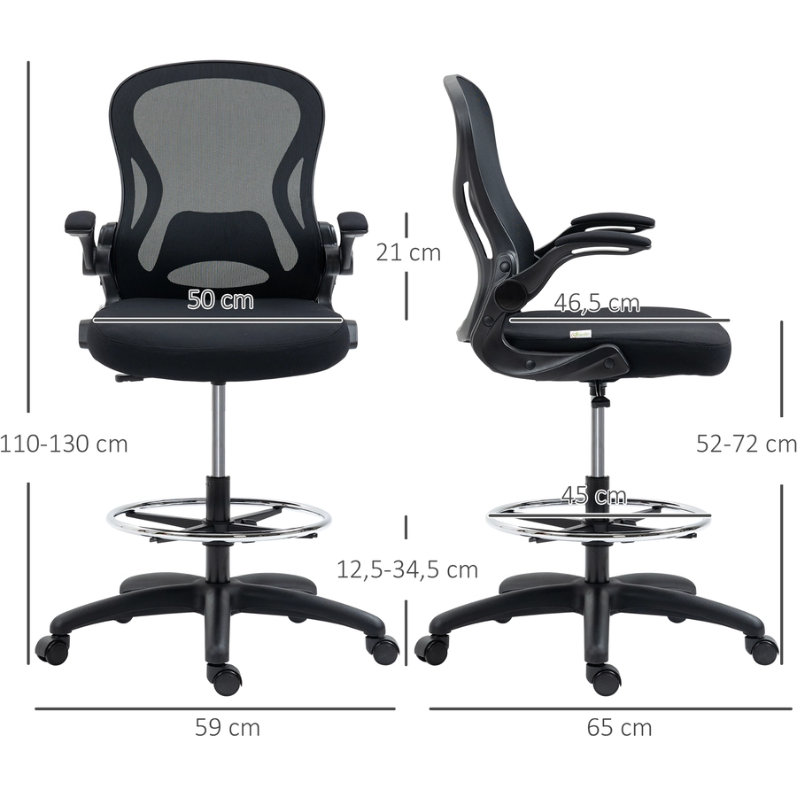 Vinsetto Bürostuhl ideal für Sitz und Stehplätze mit Armlehnen schwarz