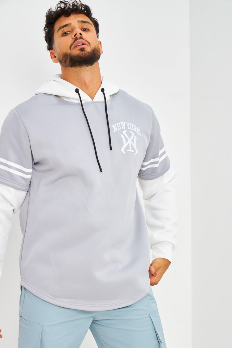 Sweat à capuche gris et blanc New York