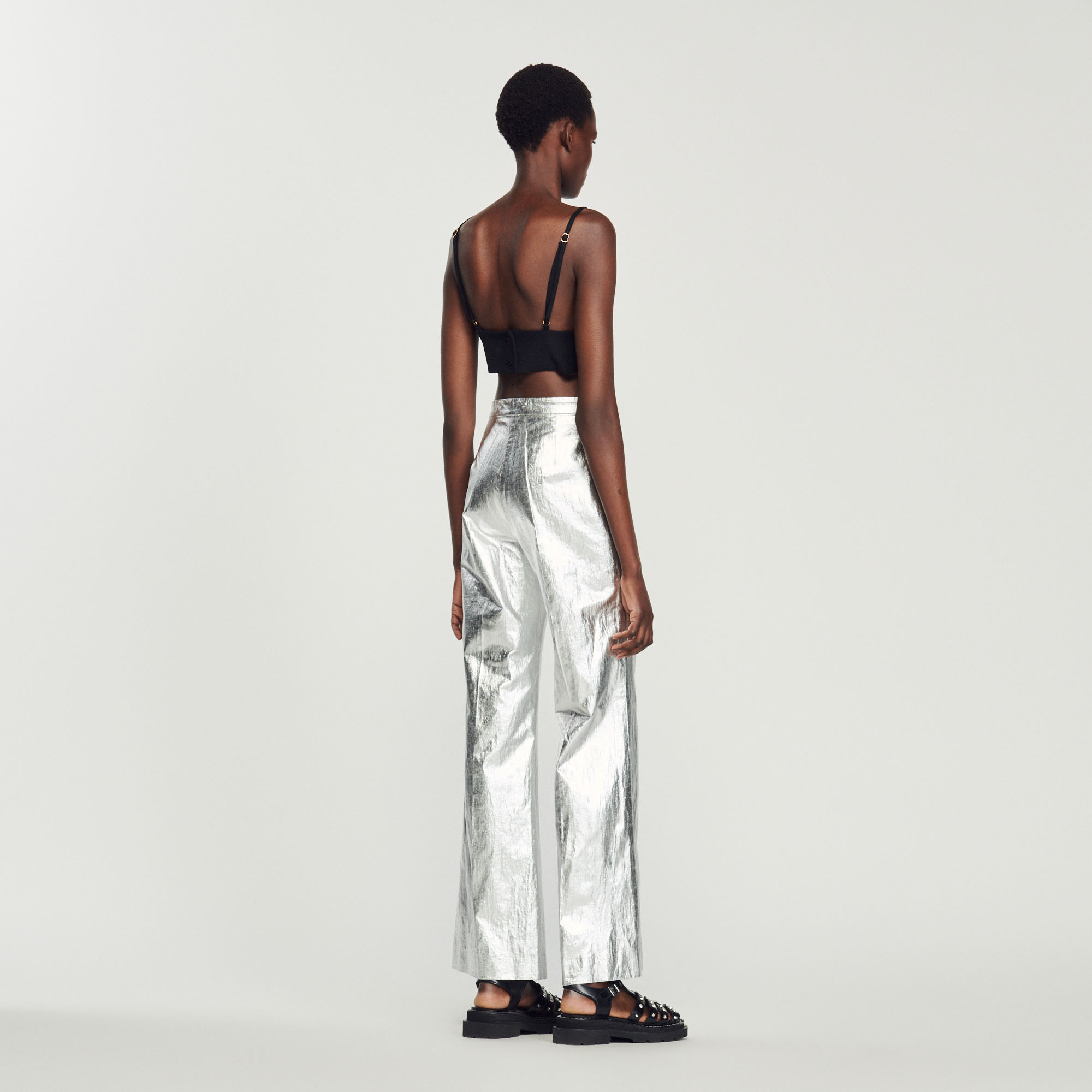 Pantalon enduit metallise