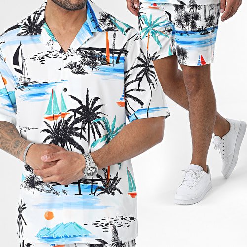Ensemble Chemise Manches Courtes Et Short Jogging Blanc Noir