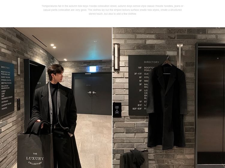 Omozando - Notch Lapel Plain Midi Single-Breasted Coat