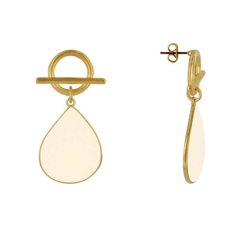 Boucles d'Oreilles Laiton Doré Fermoir T et Goutte Émaillée