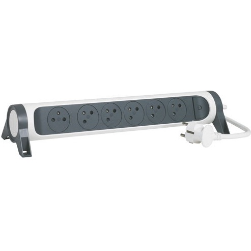 Rallonge multiprise pivotante avec interrupteur - 6 prises - 2P+T - cordon