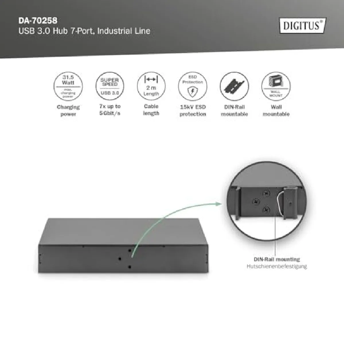 DIGITUS Hub USB Industriel