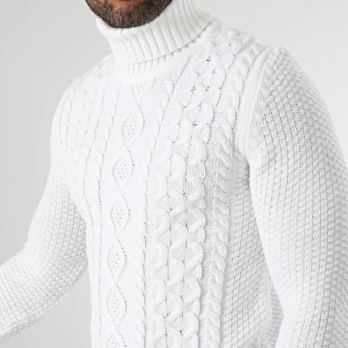 Lot De 2 Pulls Col Roulé Torsades 0064 0062 Noir Blanc