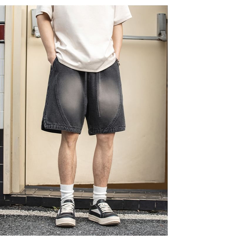 AXEN - Gewassen denim shorts met trekkoordtaille