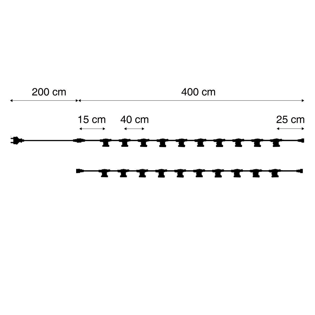 Lichtsnoer zwart koppelbaar met stekker 10m incl. E27 P45 20-lichts IP44 - Lubber