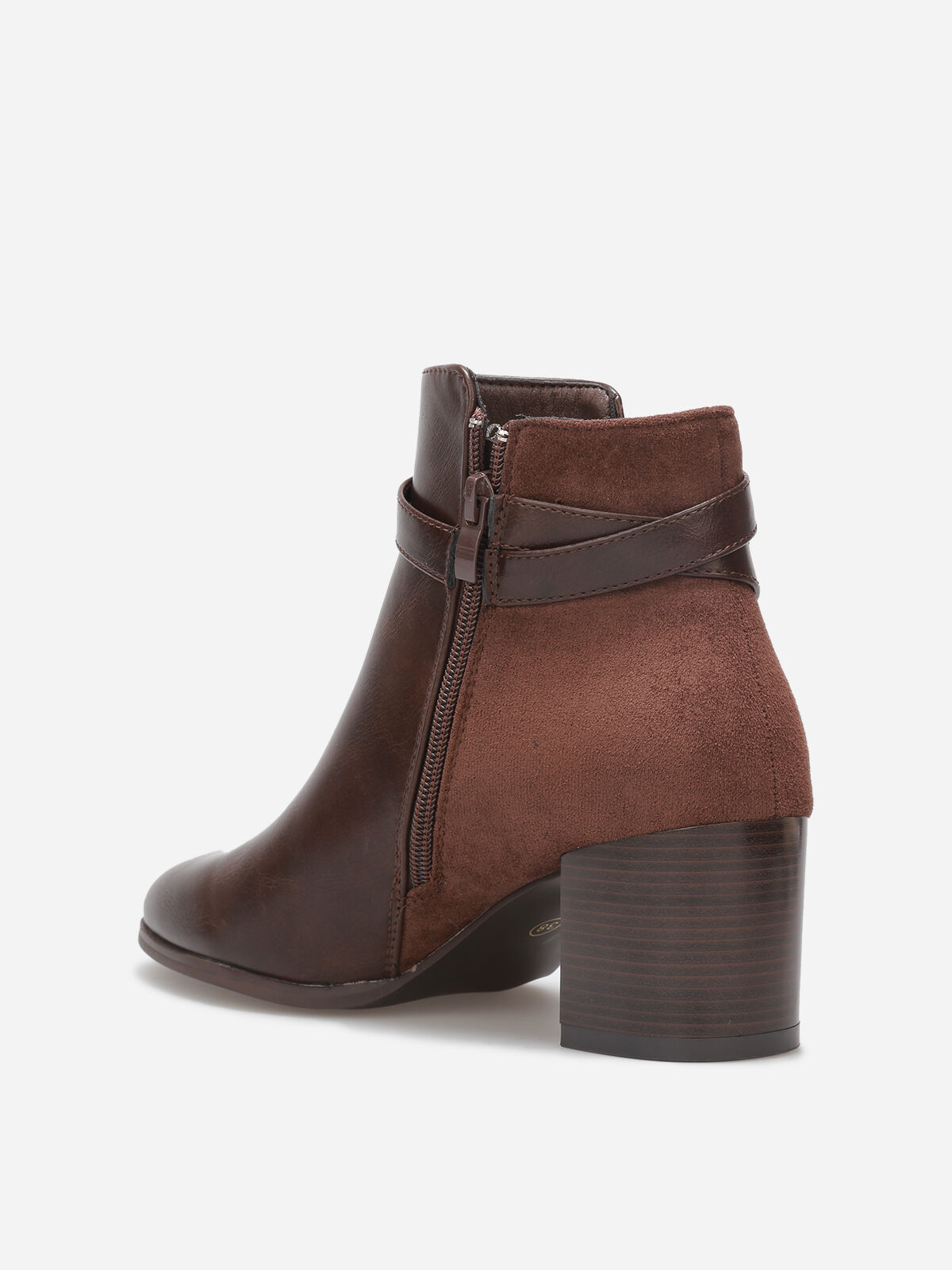 Bottines bi-matière avec boucle dorée- Marron