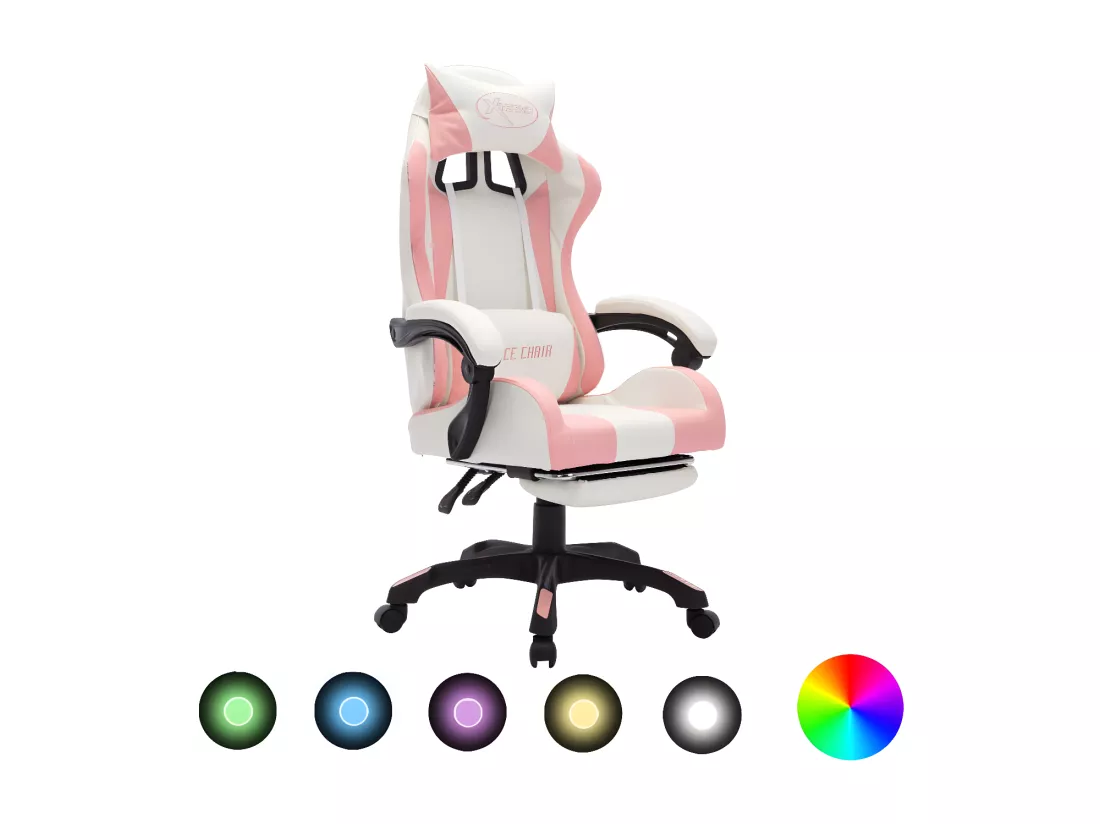 Fauteuil de jeux vidéo avec LED RVB Rose et blanc Similicuir