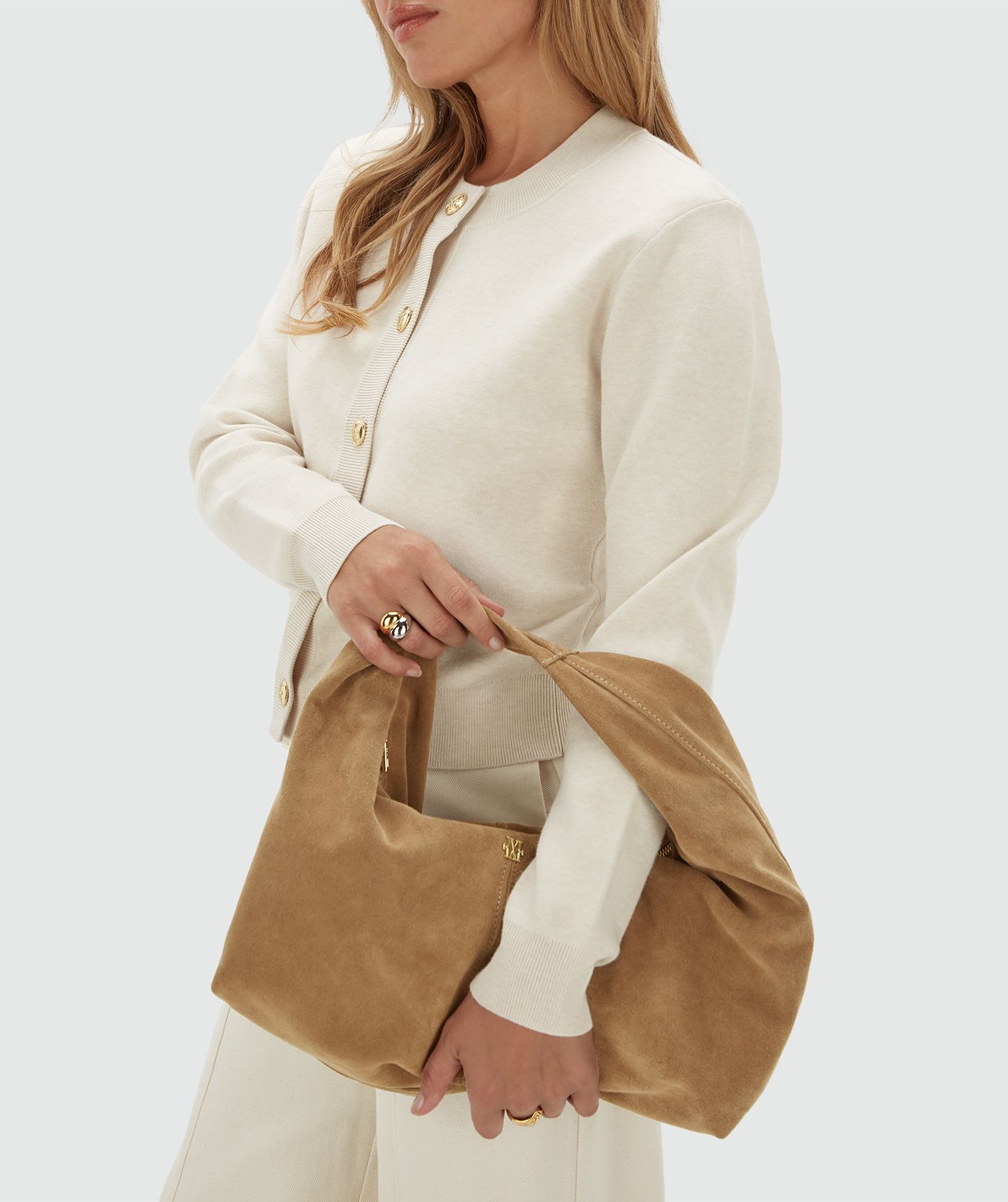 JV-IMELDA schoudertas van suède - light khaki