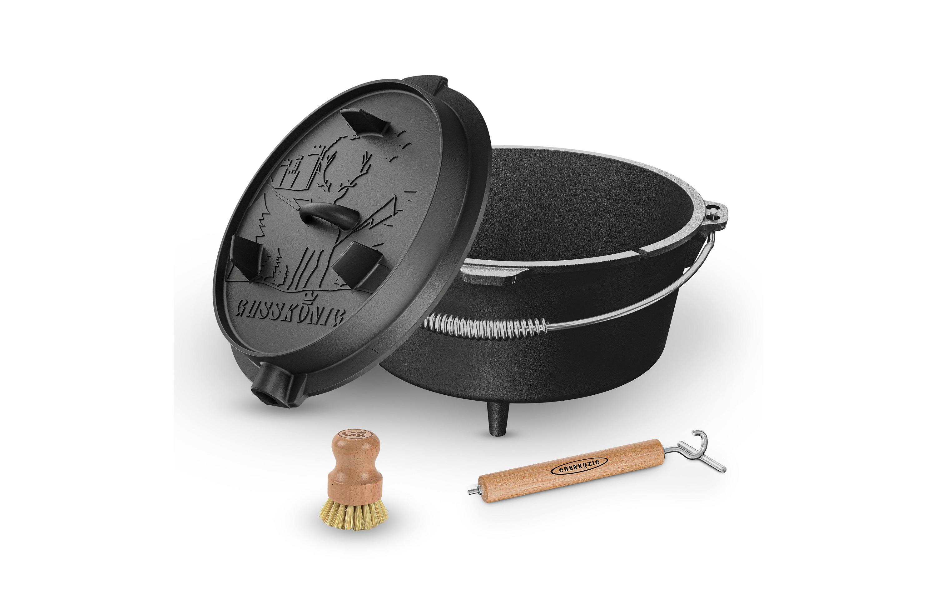 Dutch Oven Set 4.5 l mit Deckelheber, BürsteSet mit 2in1 Deckelheber und Reinigungsbürste