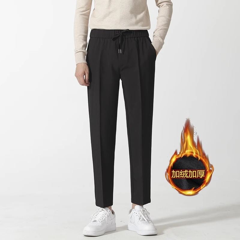 Loansk - Effen cropped, taps toelopende broek met trekkoord in de taille