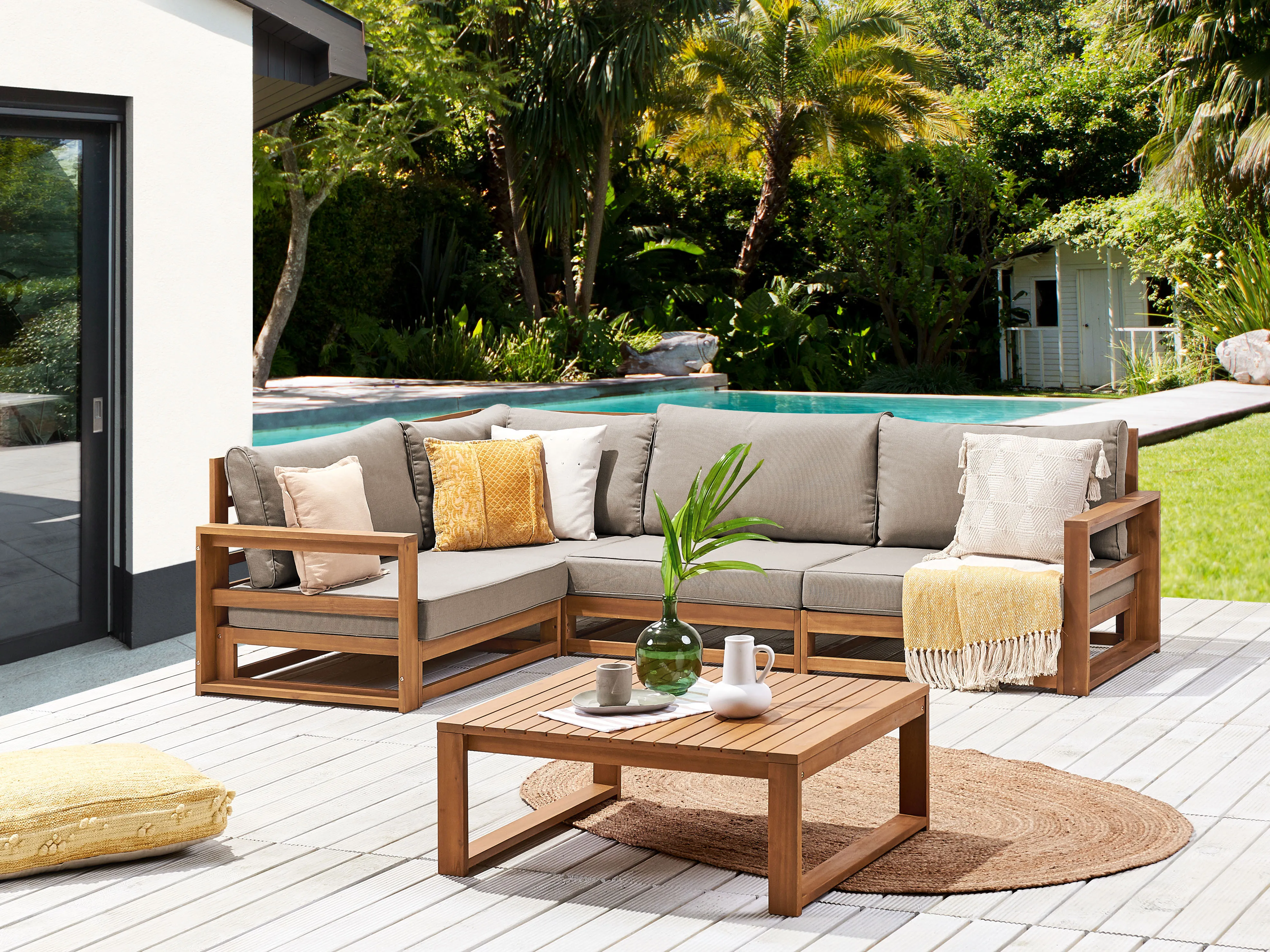 Tuin hoekloungeset met tafel 4-zits TIMOR rechtszijdig modulair Gecertificeerd acaciahout Lichtbruin