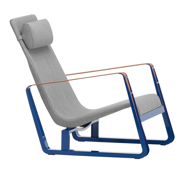 Vitra Cité fauteuil tress pebble melange, prouve bleu marcoule