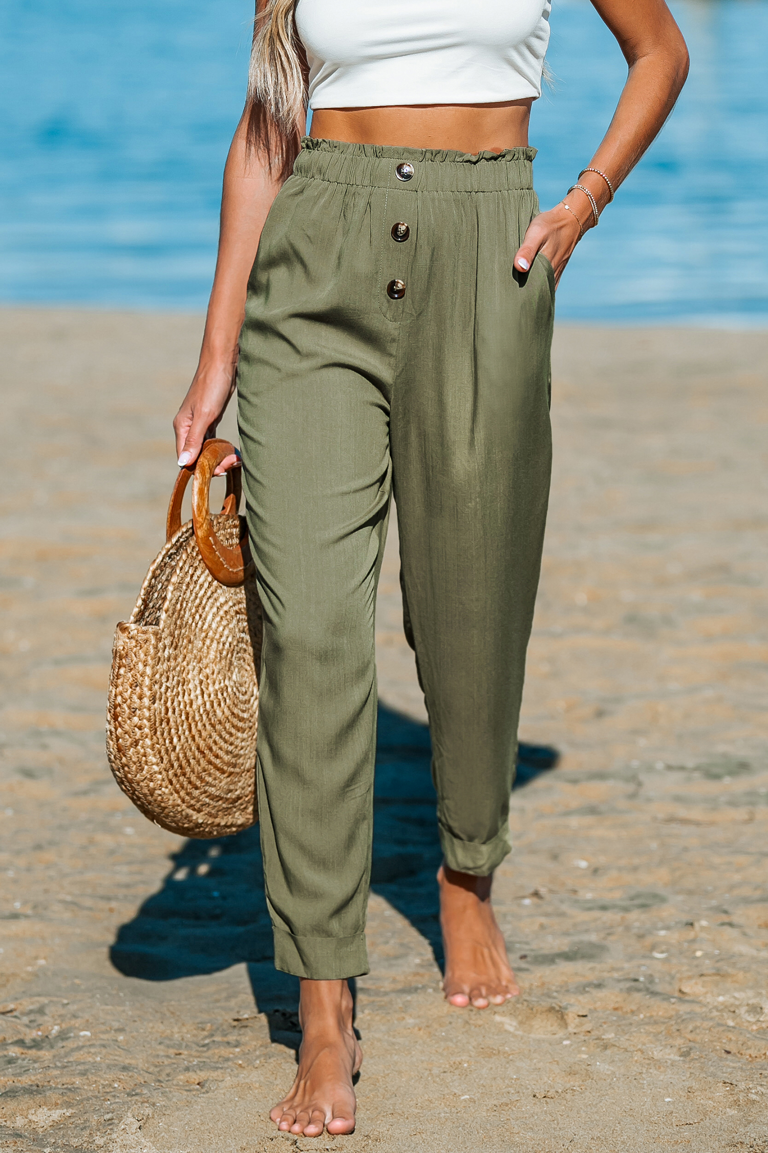 Pantalon à jambes trapèze vert