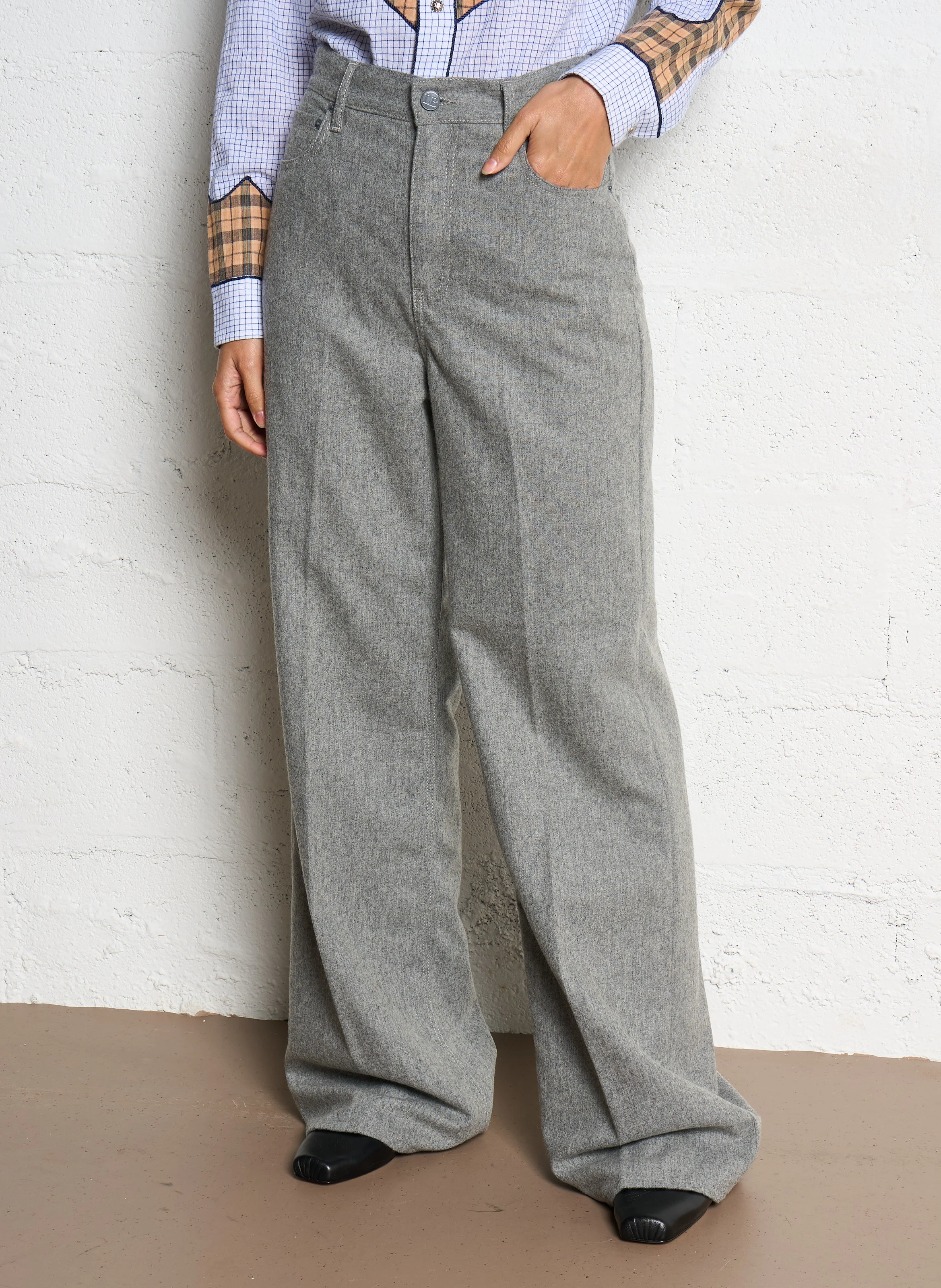 ENCA - Pantalon large en laine mélangée | Gris