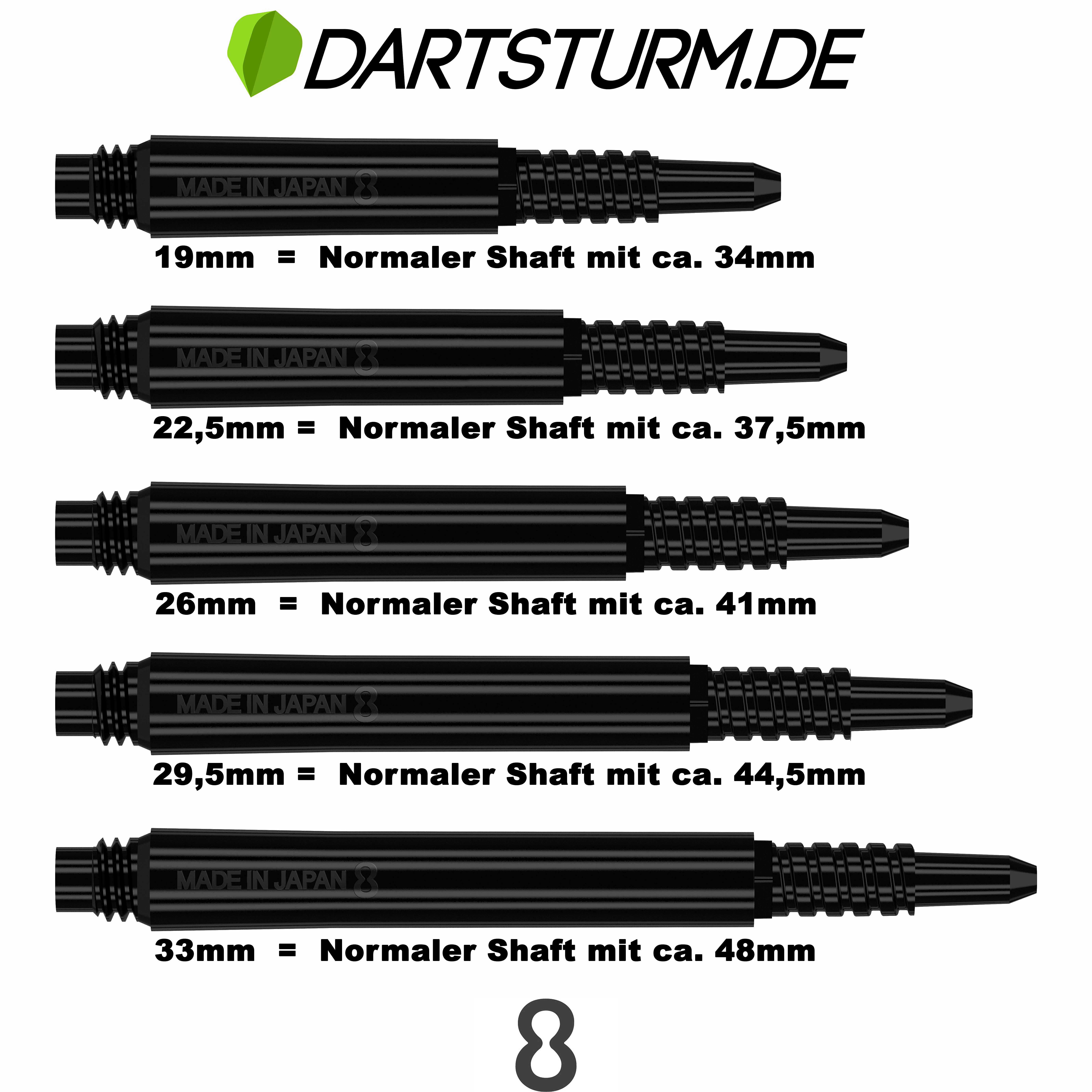 8 Flight - Regular Fixed Shaft - Schwarz