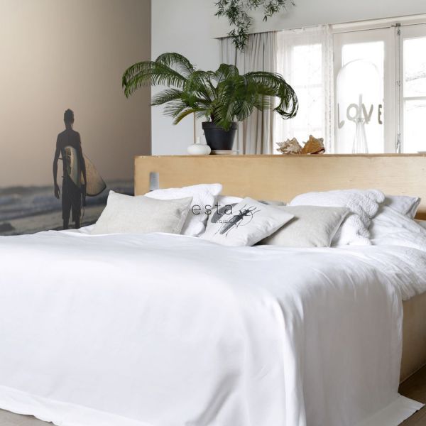 Estahome Surfer Met Surfplank Fotobehang  - 1,86 x 2,79 m - Avondrood / Blauw / Zwart