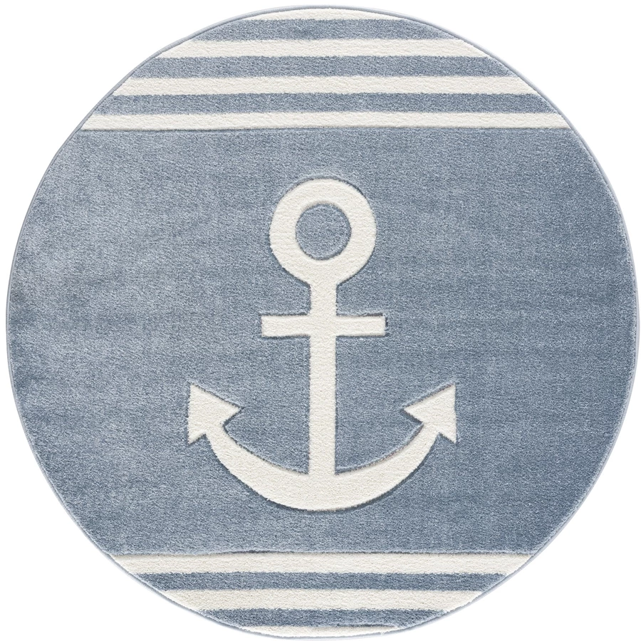 LIVONE Kinderteppich Kids love Rugs Anker Rund blauweiss