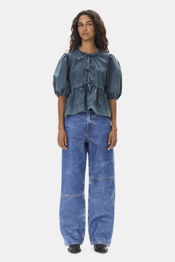 Ganni Cotton Poplin Peplum Blouse Sky captain