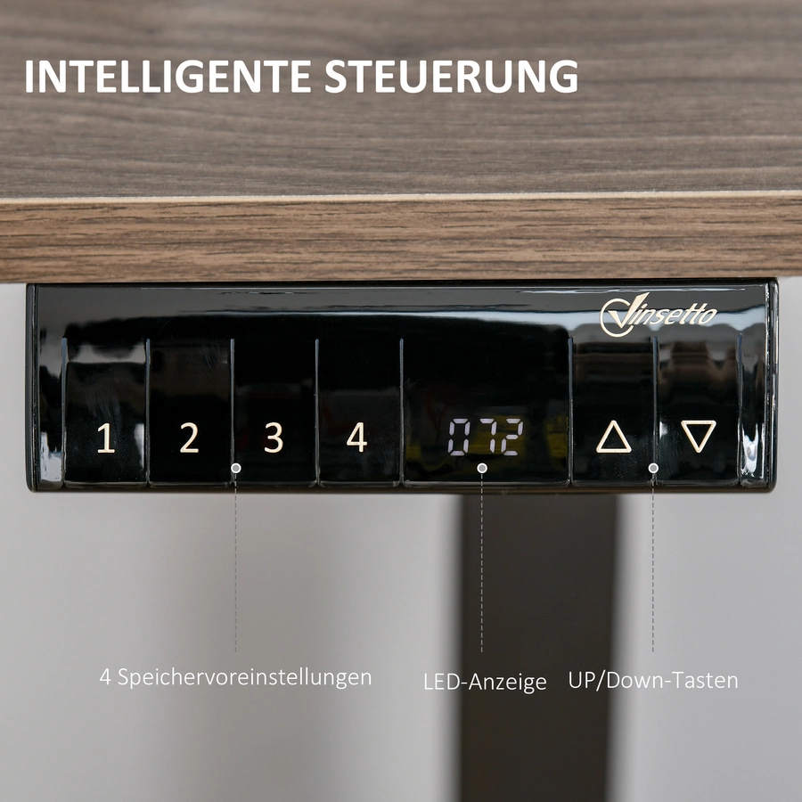 Vinsetto PC-Tisch elektrisch höhenverstellbar, LED-Anzeige Schwarz