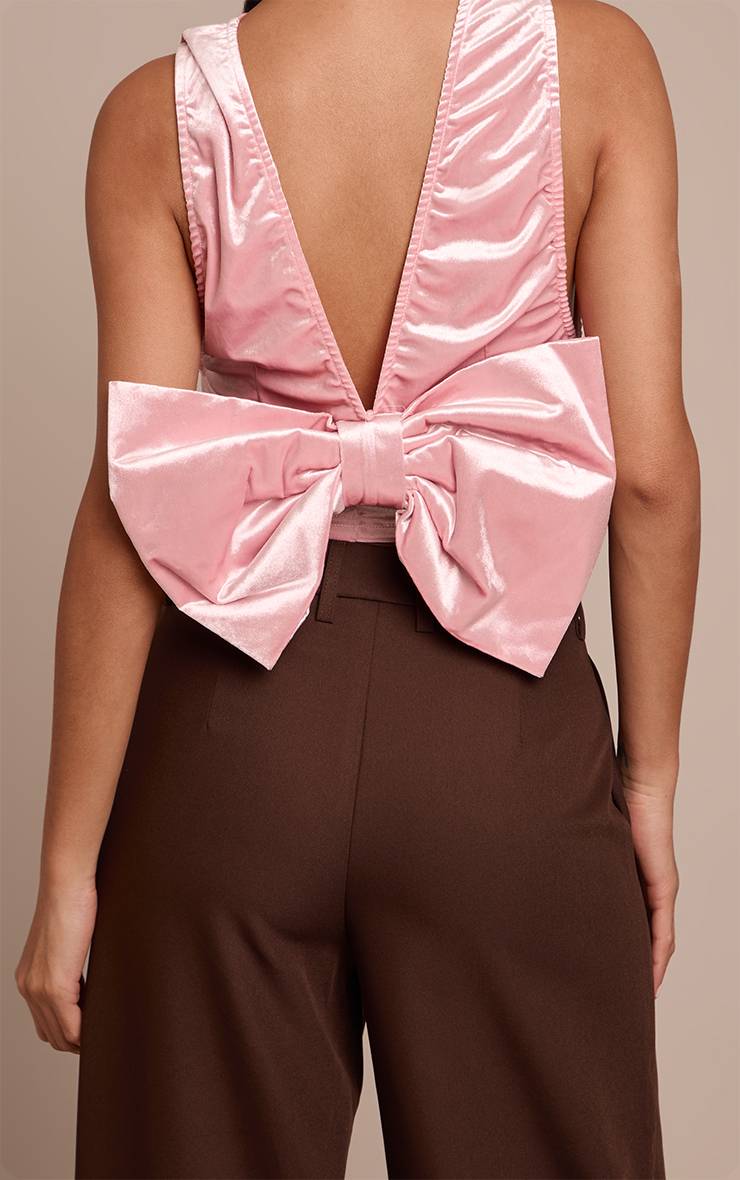 Rose Pastel Haut En Velours À Nœud Dans Le Dos