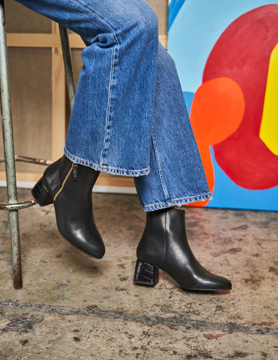 Bottines à talons Gisèle - Cuir noir