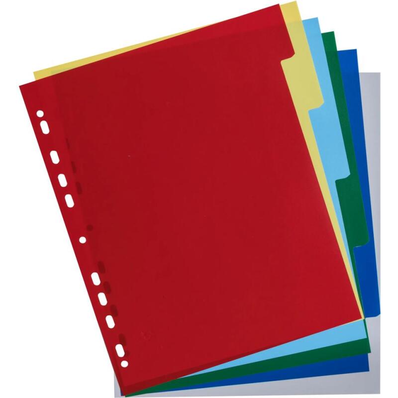 Intercalaires polypropylène souple 6 positions - A4 maxi - Couleurs assorties