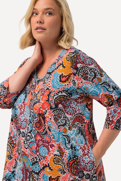 Longshirt, Paisleymuster, A-Linie, V-Ausschnitt, 3/4-Arm
