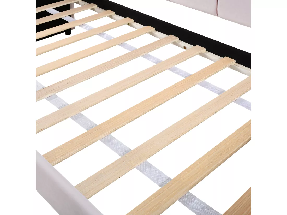 Lit banquette 90x200cm avec LED + lit gigogne 90x190cm - rembourré en tissu velours - Rose (matelas non inclus)